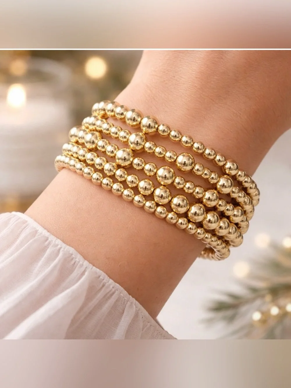 Gold Beaded Stackable stretch Bracelets